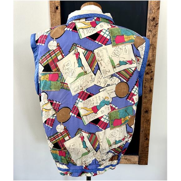 NWT Vintage 90s Silk Statement Bomber Convertible Vest Geometric Patchwork S - Picture 6 of 16